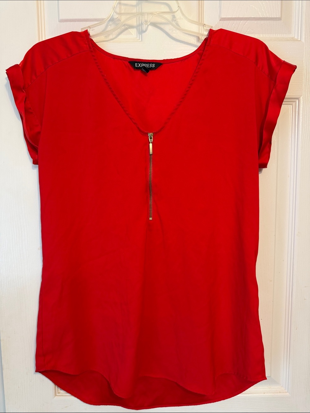 Express Red V-Neck Zip Blouse
